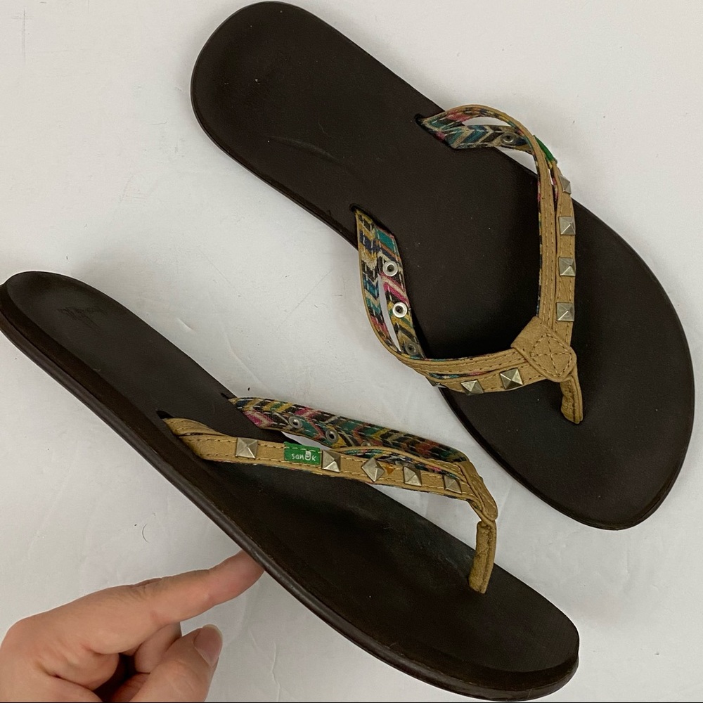 Sanuk Tan Studded Flip Flop Sandals